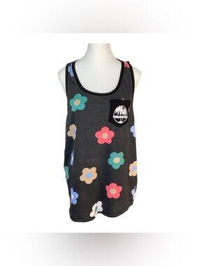 West49 Floral Tank Top Black Multicolor Retro Flower Print L